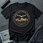 Phoenix Lights Survival Cohort UFO t-shirt — vintage badge design with seven-light formation over Arizona desert on black unisex cotton tee