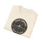 Radar Command UFO patch t-shirt with flying saucer on radar scope and vintage squadron design, folded, natural