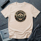 Sky Rangers UFO badge t-shirt with wings, saucer and vintage 1947 squadron patch design, natural