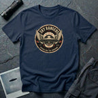 Sky Rangers UFO badge t-shirt with wings, saucer and vintage 1947 squadron patch design, navy blue