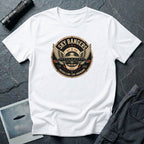 Sky Rangers UFO badge t-shirt with wings, saucer and vintage 1947 squadron patch design, white